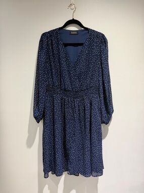 BloomChic Navy and White Dot Long Sleeve Smocked Waist Dress